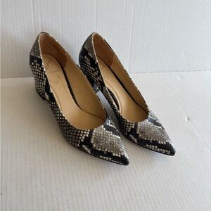 Brian Atwood B-Kacie Gray Leather Snakeskin Print Chunky Block Heel Womens 6
